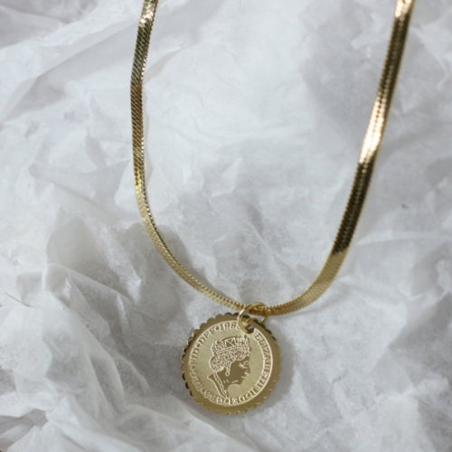 NASZYJNIK STAL ZŁOTY PŁASKI MONETA