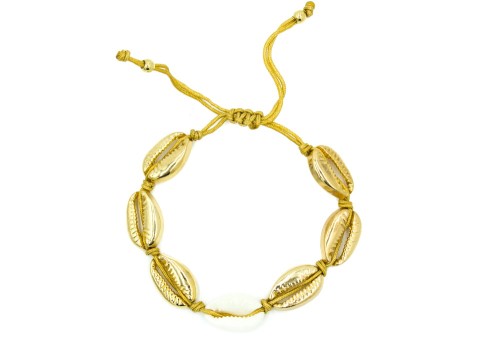 bransoletka złote muszelki z białą beżowy sznurek