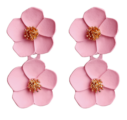 KOLCZYKI WISZĄCE KWIATY JASNY RÓŻ