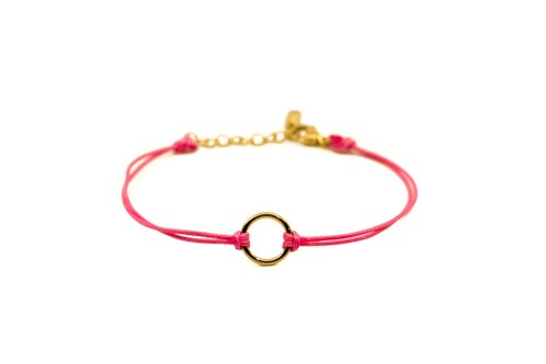 BRANSOLETKA SZNUREK STAL ZŁOTE KOŁO NEONOWY RÓŻ