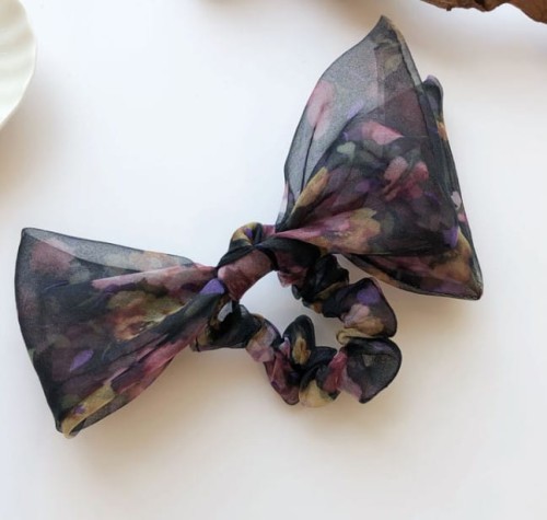 gumka do włosów tiulowa scrunchie kokarda kwiaty czarna.jpg