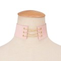 CHOKER PUDROWY RÓŻ SZNUROWANY ŁAŃCUSZEK