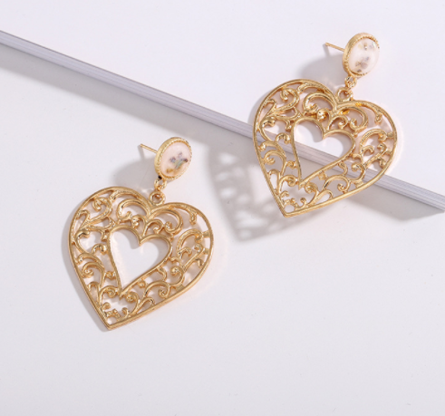 KOLCZYKI  KOLOR ZŁOTY  SERCE AŻUROWE