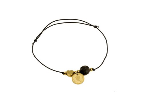 BRANSOLETKA  ELASTYCZNA STAL CHIRURGICZNA 316L MEDALION SERCE KOLOR ZŁOTY