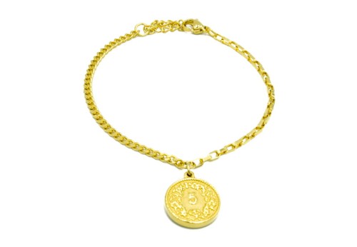 BRANSOLETKA STAL 316 l  KOLOR ZŁOTY  ŁAŃCUSZEK MONETA