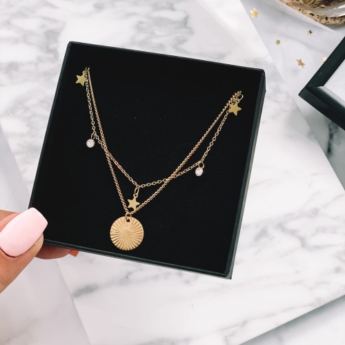 NASZYJNIK STAL 316 L  KOLOR ZŁOTY  GWIAZDKI KRYSZTAŁKI BLASZKA