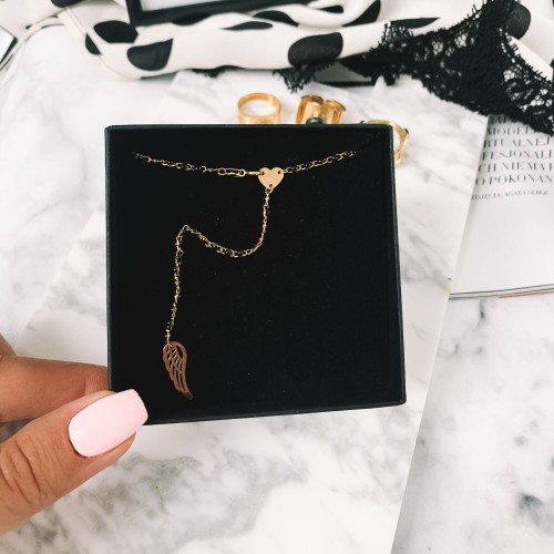 NASZYJNIK  STAL 316 L KOLOR ZŁOTY KAMIENIE CZARNE   BODY CHAIN  PIÓRKO