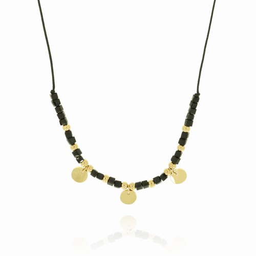 NASZYJNIK STAL 316 L CHOKER CZARNE KORALIKI SZNUREK ZAWIESZKI KÓŁECZKA 