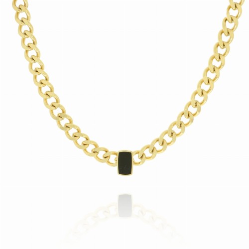 bransoletka stal 316 l łańcuch pancerka prostokątne czarne oczko kolor złoty.JPG