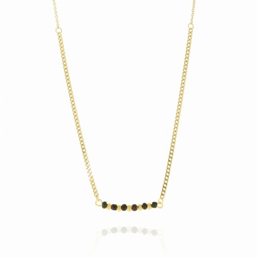 NASZYJNIK STAL 316 L CELEBRYTKA ŁAŃCUSZEK CZARNE ZŁOTE KORALIKI PRZEKŁADANE KOLOR ZŁOTY 