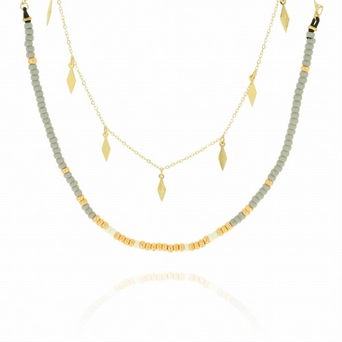 naszyjnik stal 316 l łańcuszek choker z zawieszkami szare złote koraliki kolor złoty.jpg