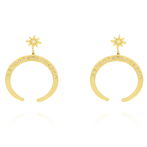 kolczyki stal wiszące gwiazdki księżyc kryształki kolor złoty.PNG