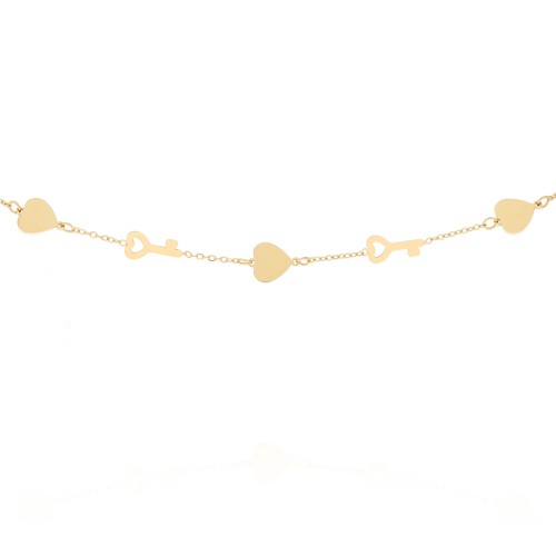 bransoletka stal chirurgiczna 316l kolor złoty serduszka kluczyk.JPG