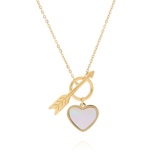 NASZYJNIK   STAL  CHIRURGICZNA  KOLOR ZŁOTY SERCE STRZAŁA