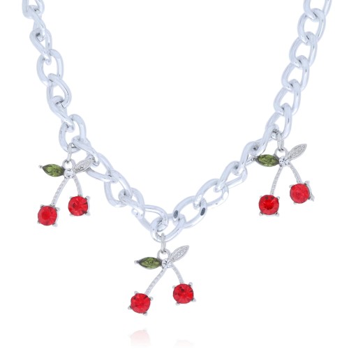 NASZYJNIK ŁAŃCUCH OGNIWKA KOLOR SREBRNY ZAWIESZKA WISIENKI 