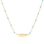 NASZYJNIK STAL STAL KOLOR ZŁOTY ZAWIESZKA PIÓRKO KORALIKI KOLOR TURKUSOWY