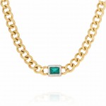 NASZYJNIK STAL KOLOR ZŁOTY ŁAŃCUCH KRYSZTAŁEK KOLOR ZIELONY
