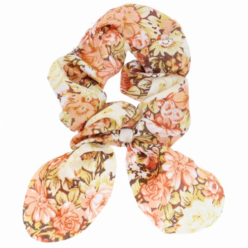gumka  do włosów scrunchie  kokardka kolor brązowy kwiaty.jpg