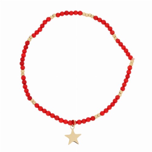 BRANSOLETKA STAL SZLACHETNA 316 L KOLOR ZŁOTY CZERWONY KORALIKI ZAWIESZKI