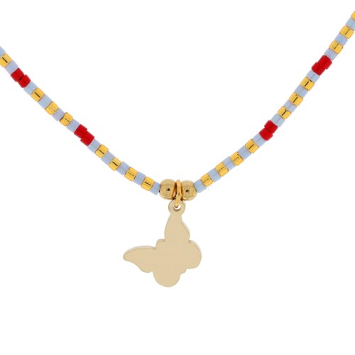 BRANSOLETKA ZE STALI NA SZNURKU KORALIKI MOTYL KOLOR ZŁOTY 