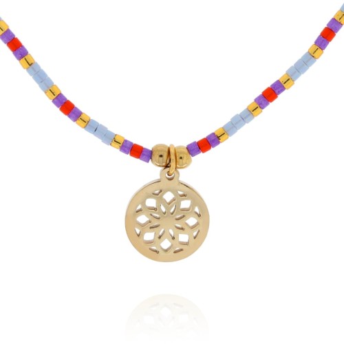 BRANSOLETKA ZE STALI NA SZNURKU KORALIKI BLASZKA AŻUROWA KOLOR ZŁOTY