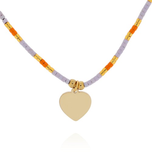 BRANSOLETKA ZE STALI NA SZNURKU KORALIKI SERCE KOLOR ZŁOTY 