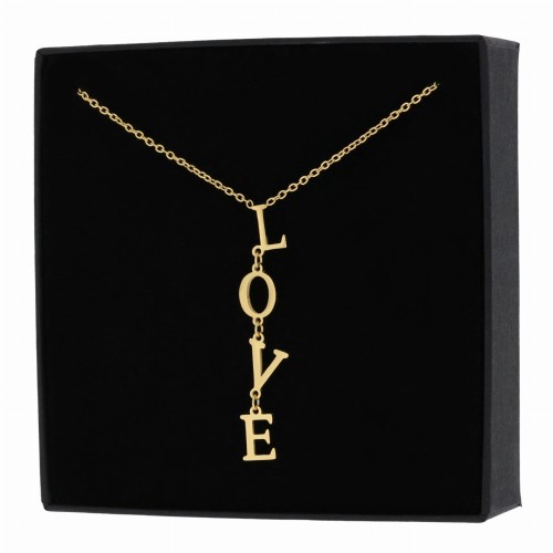 NASZYJNIK ZE STALI CHIRURGICZNEJ NAPIS LOVE KRAWATKA KOLOR ZŁOTY 