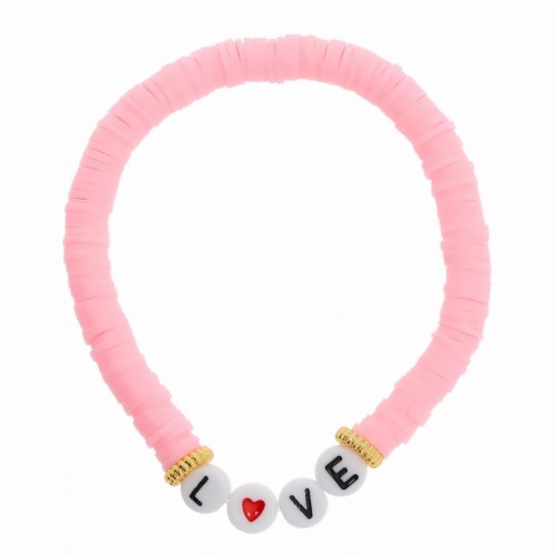 BRANSOLETKA KORALIKI BOHO NAPIS LOVE KOLOR RÓŻOWY