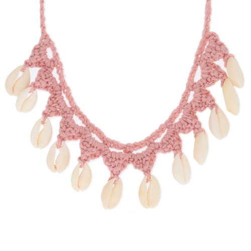 naszyjnik bransoletka 3W1 szydełko muszelki kolor brudny róż