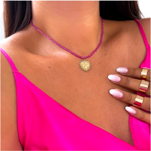 NASZYJNIK  STAL CHOKER RÓŻOWE KAMIENIE ZAWIESZKA MEDALION SERCE KOLOR ZŁOTY