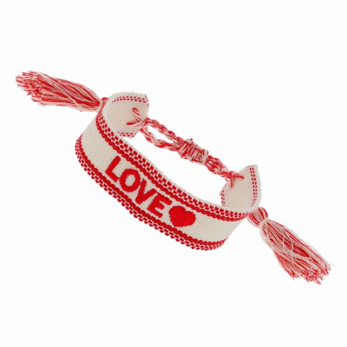 BRANSOLETKA MATERIAŁOWA NAPIS LOVE KOLOR CZERWONY