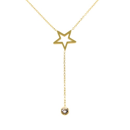 NASZYJNIK STAL ZŁOTY BODY CHAIN GWIAZDKA KRYSZTAŁEK