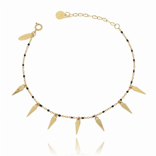 BRANSOLETKA STAL CHIRURGICZNA CZARNE KORALIKI ZAWIESZKI KOLOR ZŁOTY 