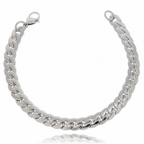 BRANSOLETKA MĘSKA PŁASKA STAL CHIRURGICZNA ŁAŃCUCH KOLOR SREBRNY 