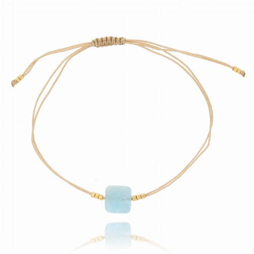 BRANSOLETKA STAL NA SZNURKU Z KAMIENIEM KWADRAT KOLOR ZIELONY 