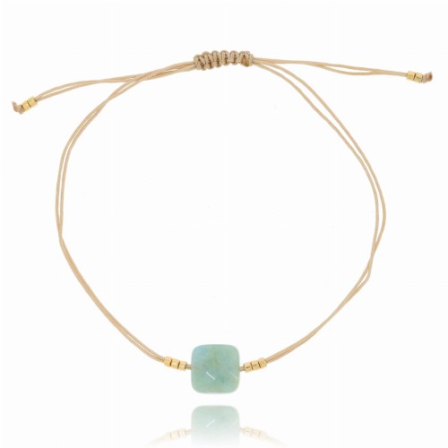 BRANSOLETKA STAL NA SZNURKU KAMIEŃ KWADRAT KOLOR SZARY