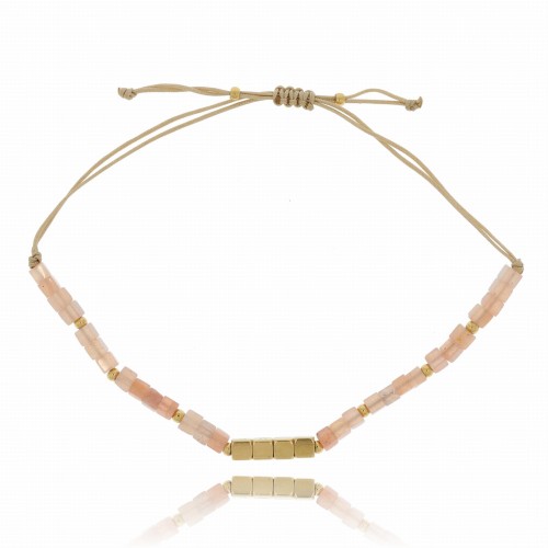 BRANSOLETKA STAL CHIRURGICZNA NA SZNURKU KAMIEŃ KWADRAT 