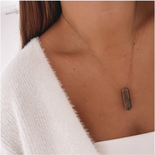 NASZYJNIK  STAL CHIRURGICZNA KAMIEŃ KRYSZTAŁ KOLOR BRĄZOWY