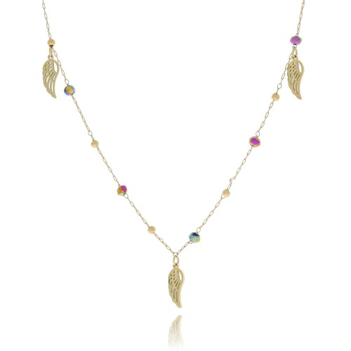 NASZYJNIK  STAL CHIRURGICZNA  OPALIZUJĄCE KORALIKI  SKRZYDŁO KOLOR ZŁOTY