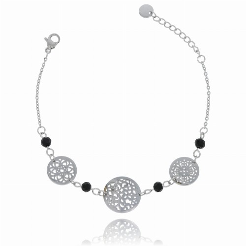 bransoletka  stal chirurgiczna blaszki kolor srebrny kółeczka koraliki kolor czarny.jpg