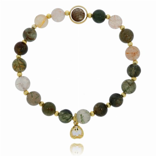 BRANSOLETKA  MIEDŹ KORALIKI SERDUSZKO KRYSZTAŁEK