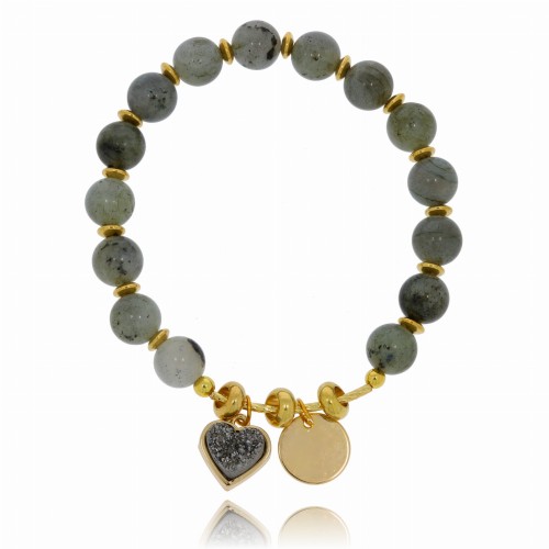 BRANSOLETKA  MIEDŹ SERDUSZKO KAMIEŃ KOLOR SZARY