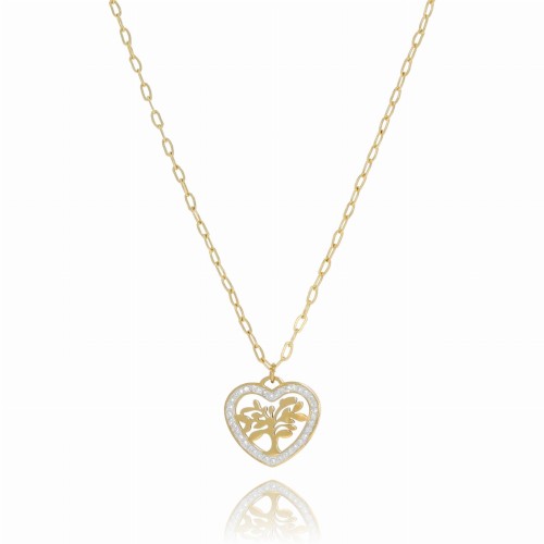 NASZYJNIK  STAL CHIRURGICZNA KOLOR ZŁOTY DELIKATNY SERCE Z KRYSZTAŁKAMI 