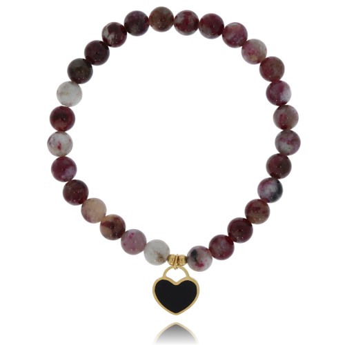 BRANSOLETKA STAL CHIRURGICZNA KORALIKI SERDUSZKO CZARNE