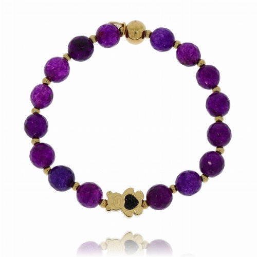 BRANSOLETKA STAL CHIRURGICZNA FIOLETOWE KORALIKI MIŚ 