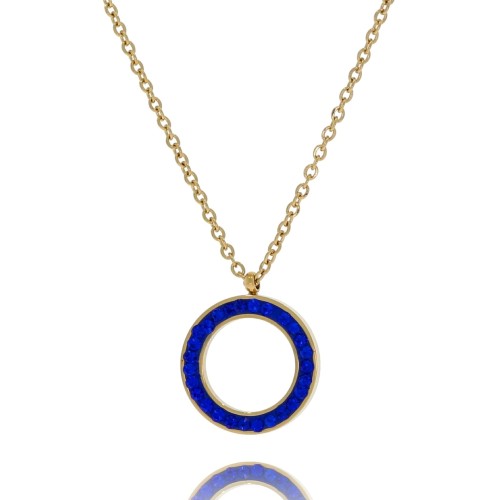 NASZYJNIK CELEBRYTKA  STAL CHIRURGICZNA  KOLOR ZŁOTY KÓŁKO GRANATOWE KRYSZTAŁKI 