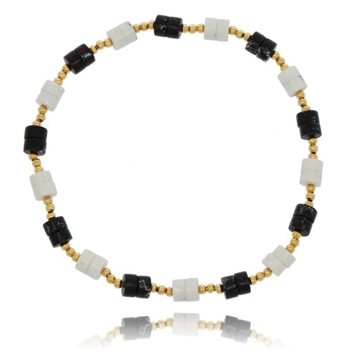 BRANSOLETKA ZE STALI CHIRURGICZNEJ KORALIKI KOLOR CZARNY BIAŁY ZŁOTY 