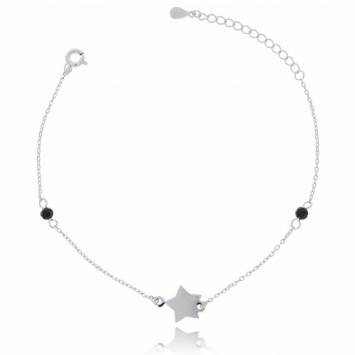 BRANSOLETKA  SREBRNA PRÓBA 925 GWIAZDKA CZARNE KORALIKI