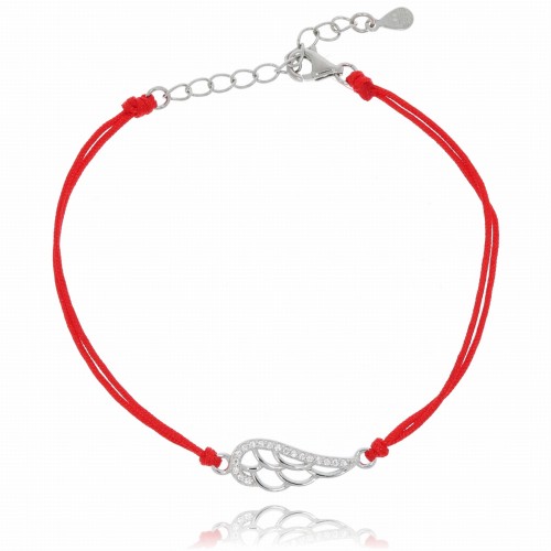 BRANSOLETKA NA CZERWONYM SZNURU SREBRO PRÓBA 925  SKRZYDŁO