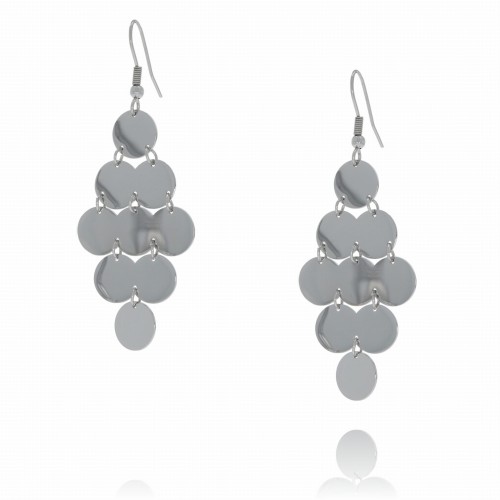 KOLCZYKI ZE STALI CHIRURGICZNEJ WISZĄCE CEKINY BLASZKI WIECZOROWE KOLOR SREBRNY